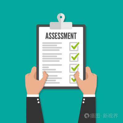 持有剪貼板檢查表評(píng)估平面圖標(biāo)